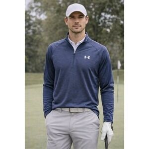 Under Armour Mens HeatGear Loose 1/4 Zip Pullover Blue Heathered Large LG G G